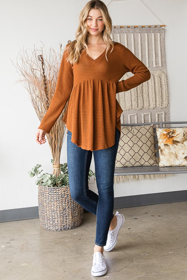 Katie Waffle Knit Long Sleeve | Camel