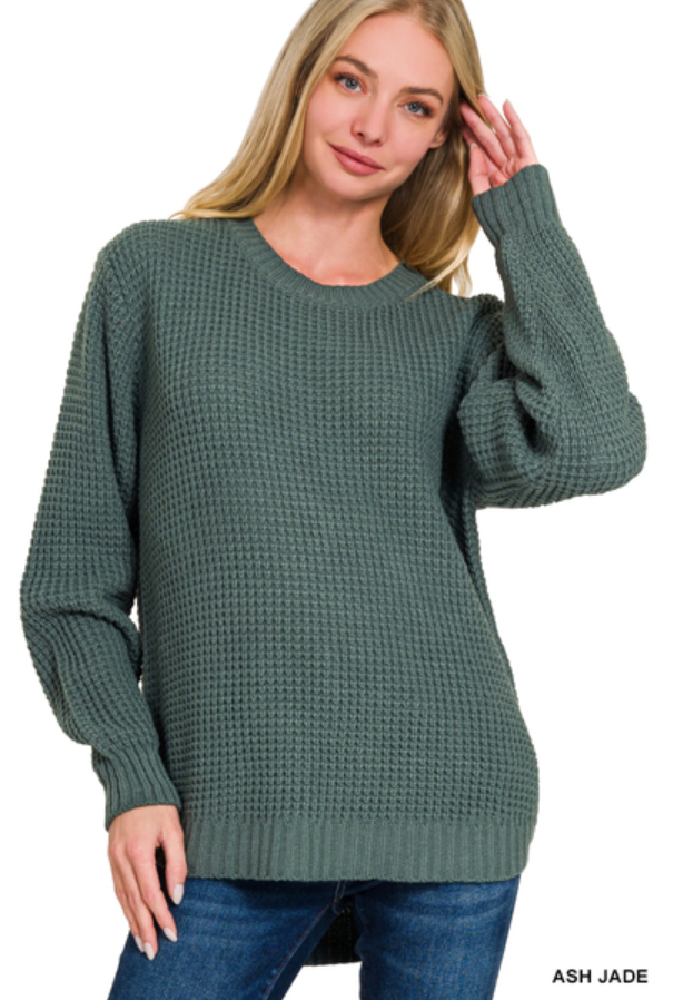 Kenna Hi-Low Waffle Sweater | Ash Jade