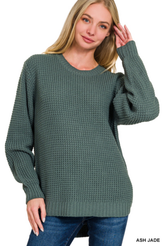 Kenna Hi-Low Waffle Sweater | Ash Jade