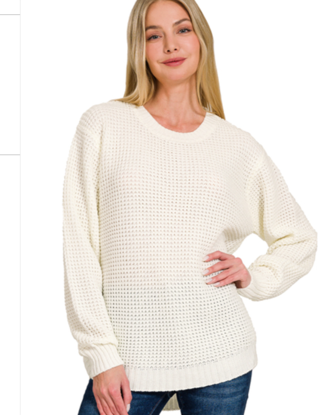 Kenna Hi-Low Waffle Sweater | Ivory