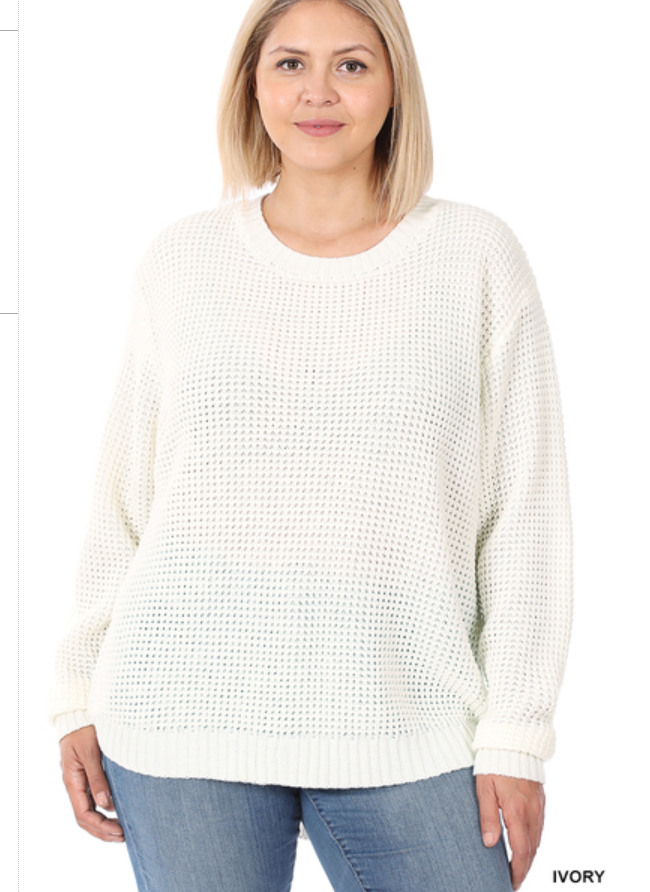 Kenna Hi-Low Waffle Sweater | Ivory