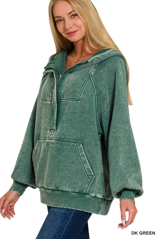 Kennedy Acid Wash 1/4 Zip | Green