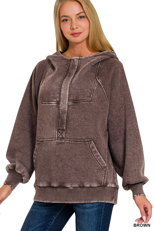 Kennedy Acid Wash 1/4 Zip | Brown