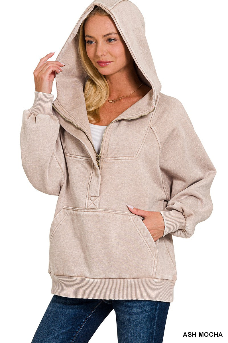Kennedy Acid Wash 1/4 Zip | Ash Mocha