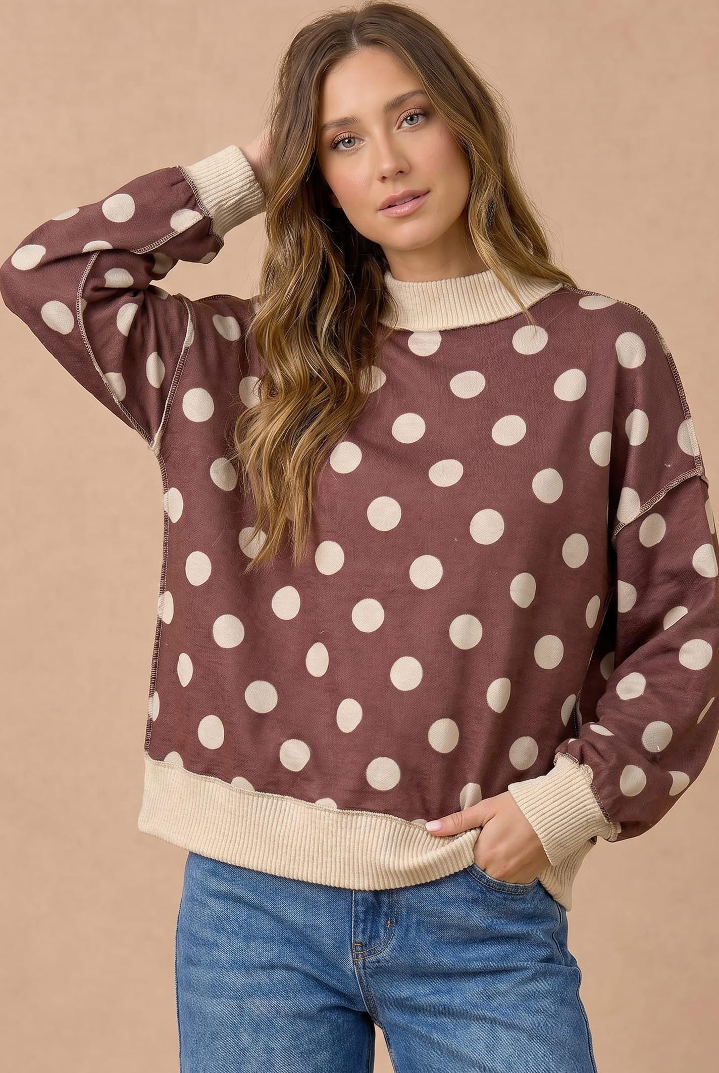 Klarity Polka Dot Pullover | Chestnut