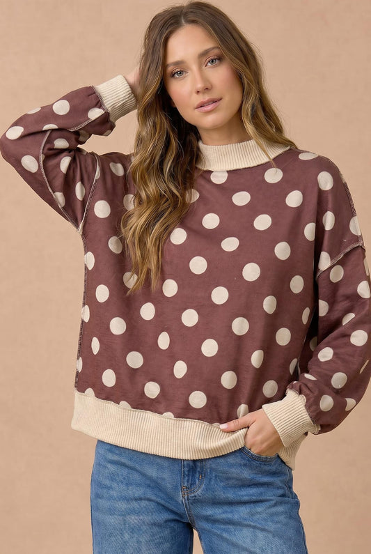 Klarity Polka Dot Pullover | Chestnut