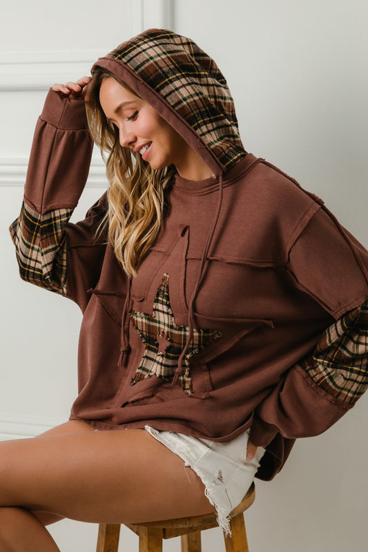 Krissy Plaid Knit Hoodie | Brown