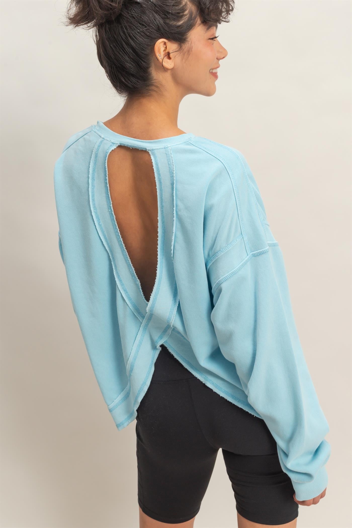 Layla Oversized Open Back Sweatshirt | Blue