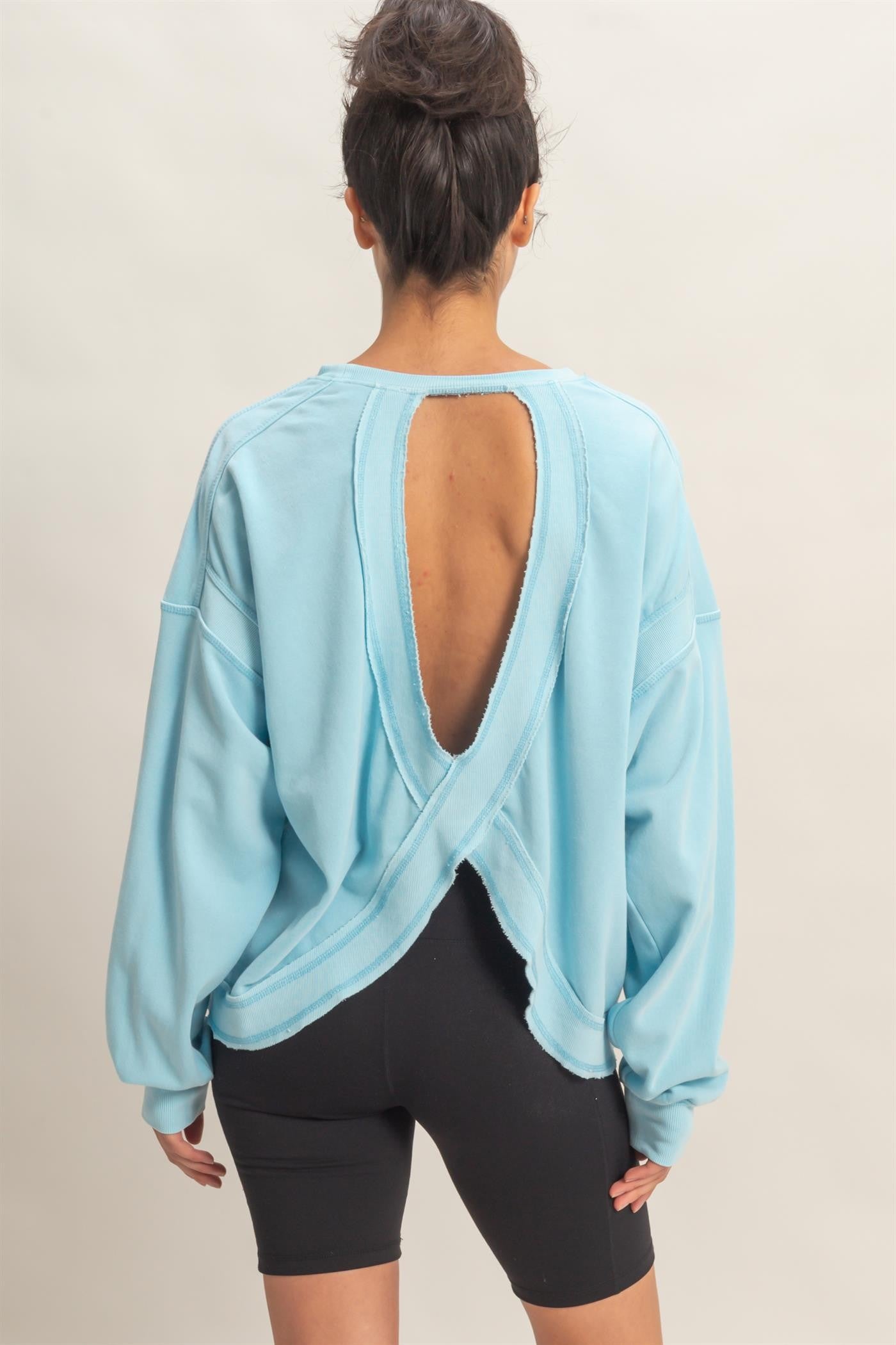 Layla Oversized Open Back Sweatshirt | Blue