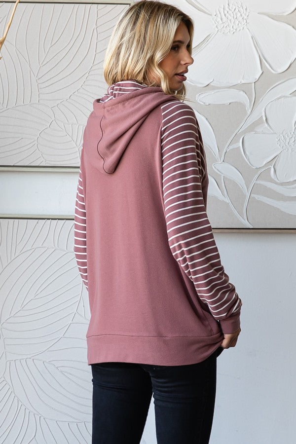 Lennon Stripe Contrast Hoodie | Marsala