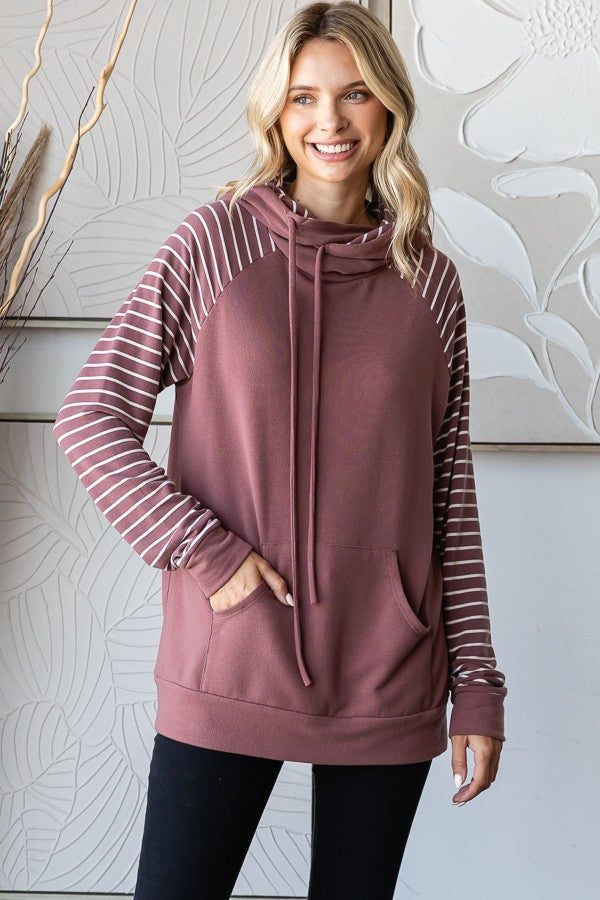 Lennon Stripe Contrast Hoodie | Marsala