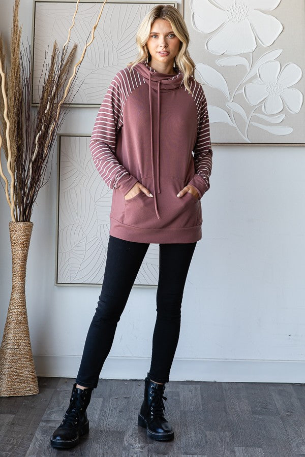 Lennon Stripe Contrast Hoodie | Marsala