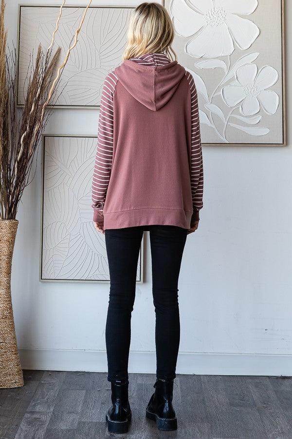 Lennon Stripe Contrast Hoodie | Marsala