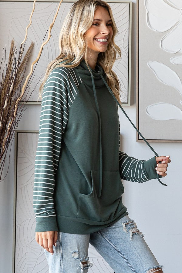 Lennon Stripe Contrast Hoodie | Olive