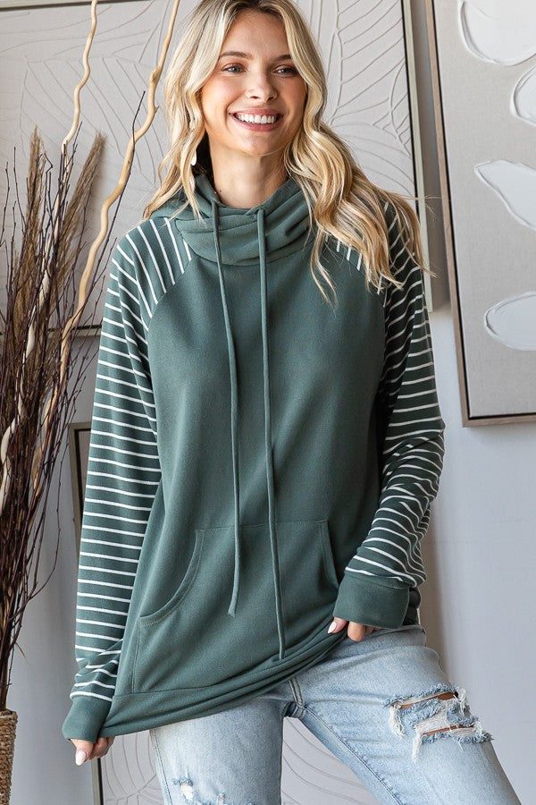 Lennon Stripe Contrast Hoodie | Olive