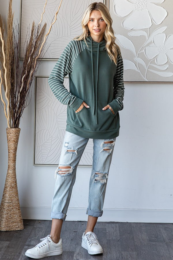 Lennon Stripe Contrast Hoodie | Olive