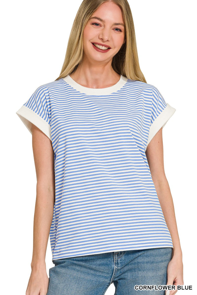 Lily Striped Top | Cornflower Blue