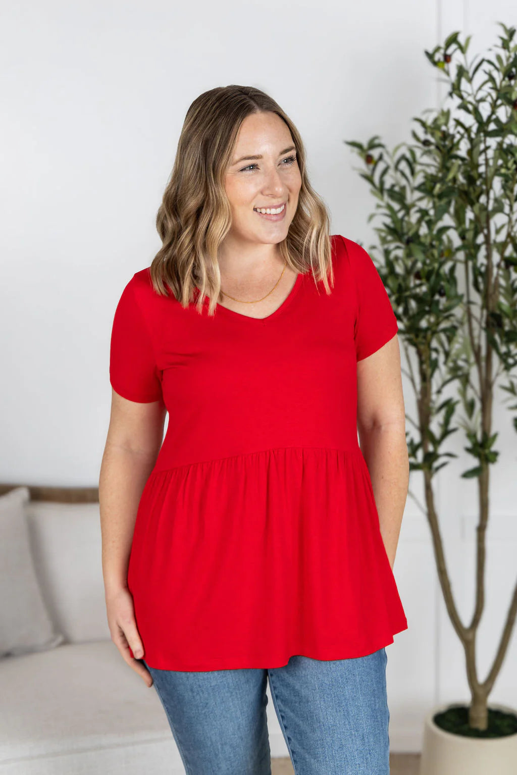 Sarah Ruffle Short Sleeve | Red