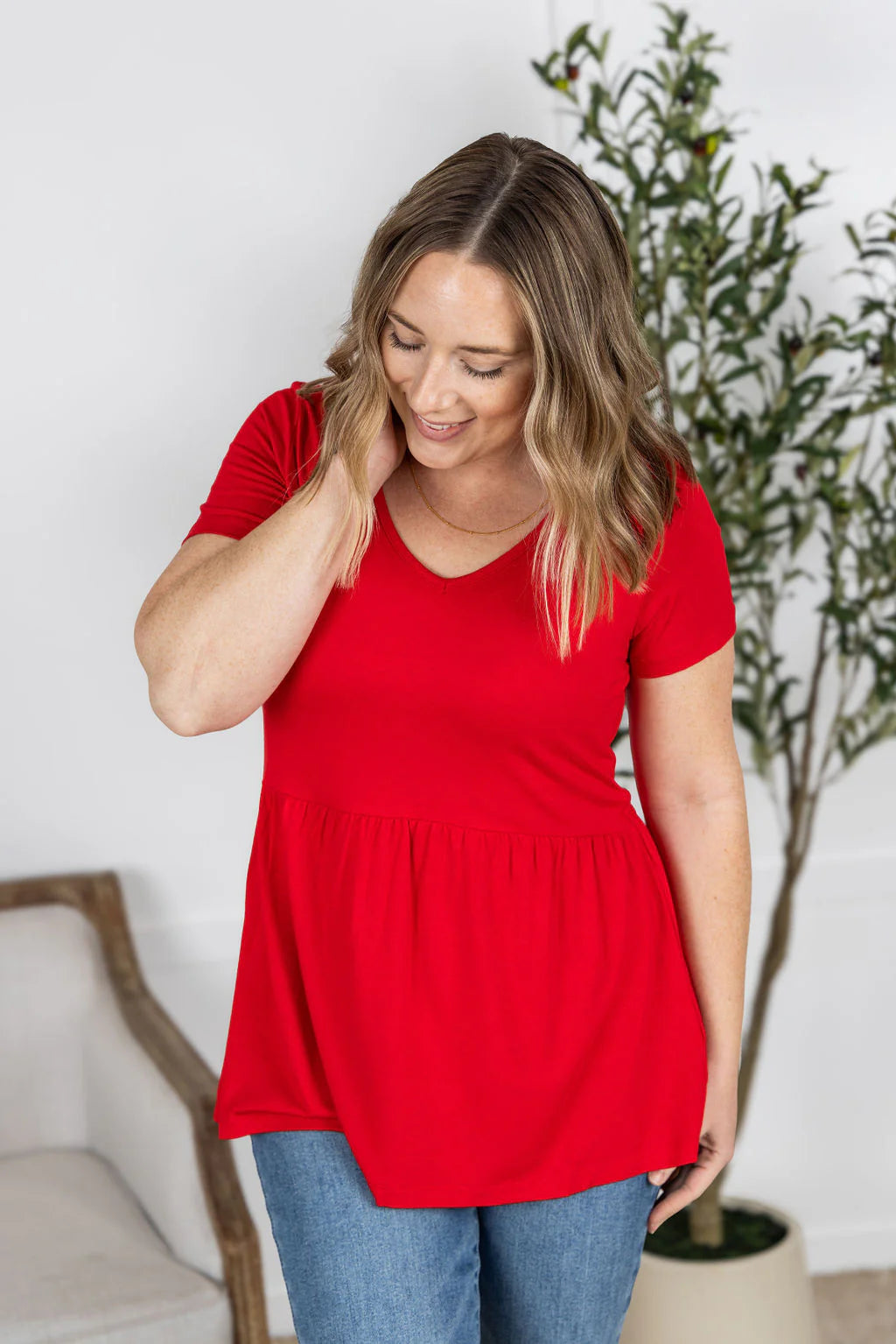 Sarah Ruffle Short Sleeve | Red