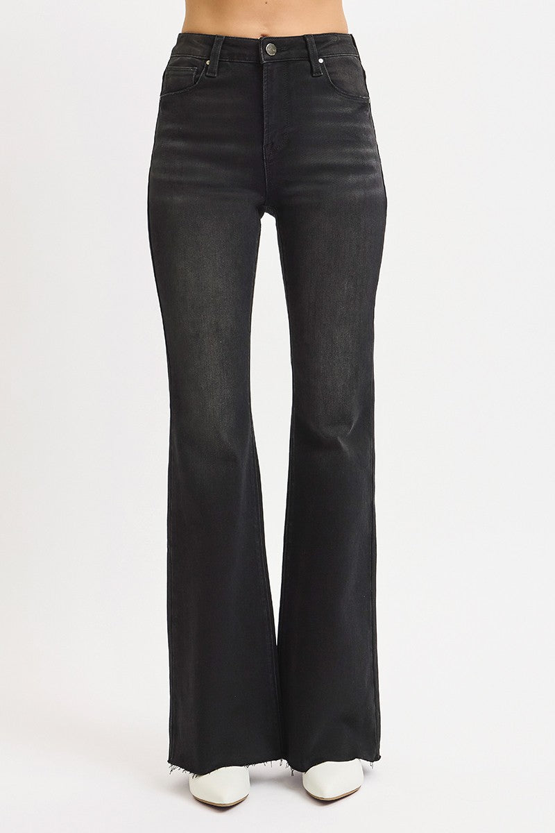 Matthew Risen High Rise Raw Cut Flare | Black