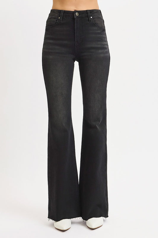Matthew Risen High Rise Raw Cut Flare | Black