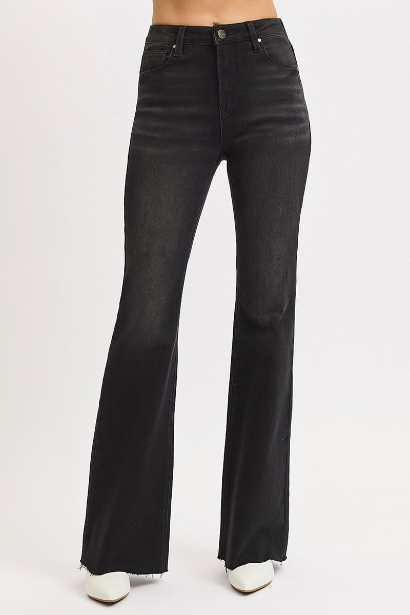 Matthew Risen High Rise Raw Cut Flare | Black