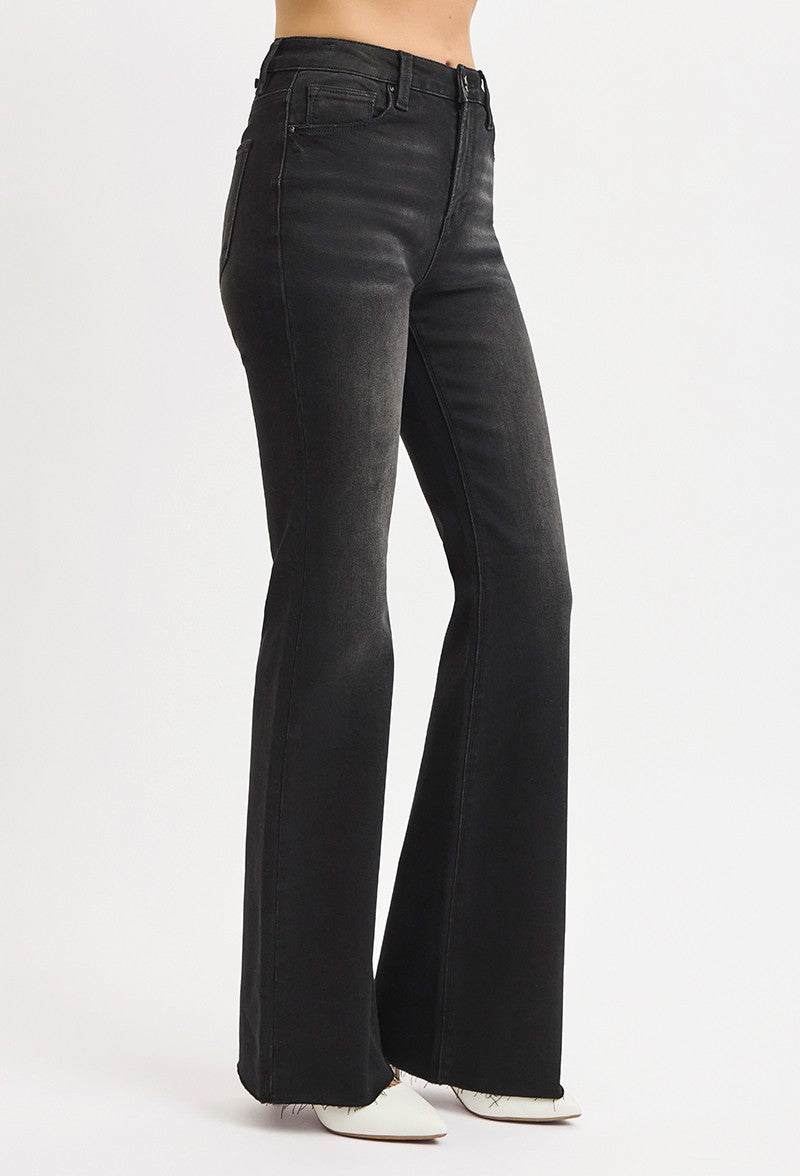 Matthew Risen High Rise Raw Cut Flare | Black