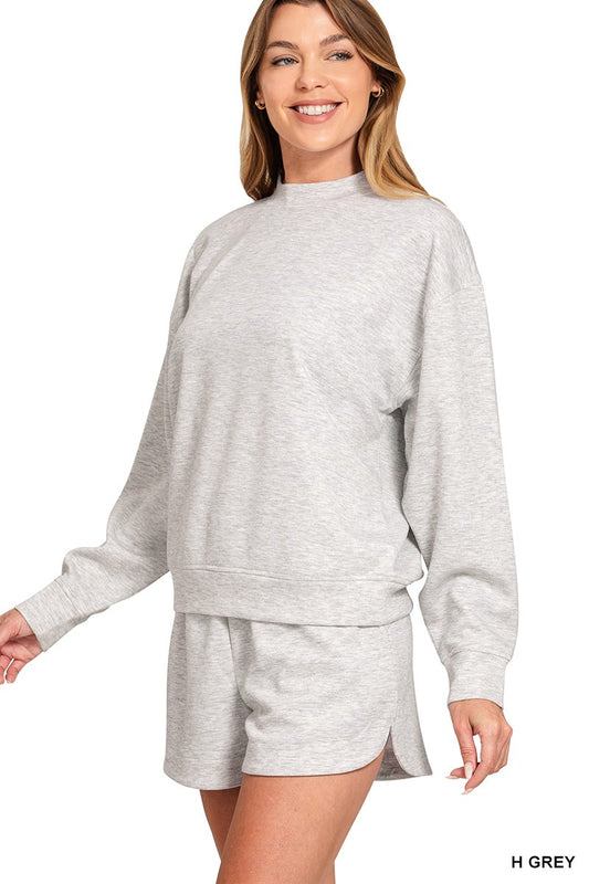 Melody Scuba Mock Neck Set | Heather Grey