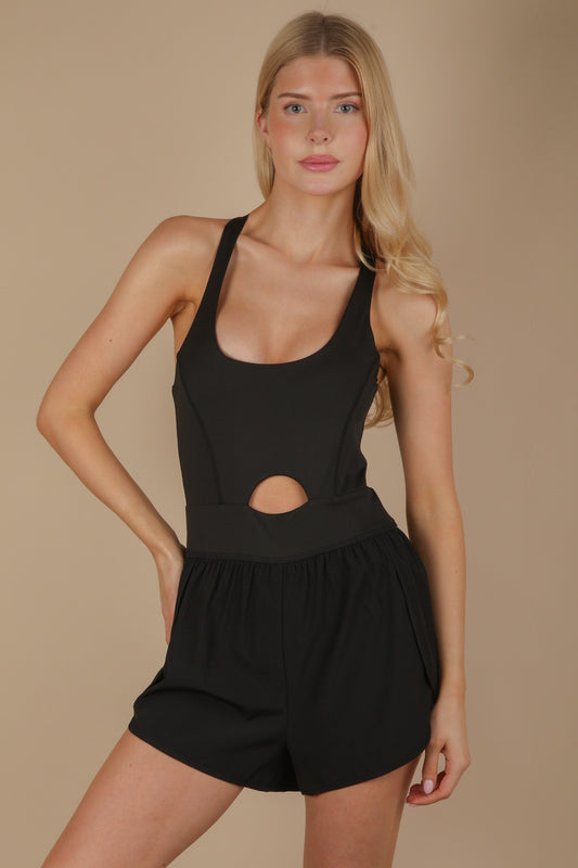 Mila Cutout Active Romper | Black