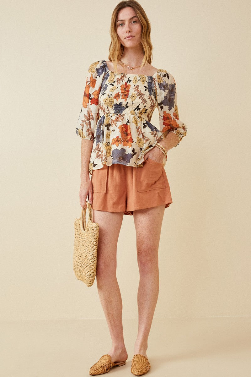 Miranda Floral Smocked Top | Rust