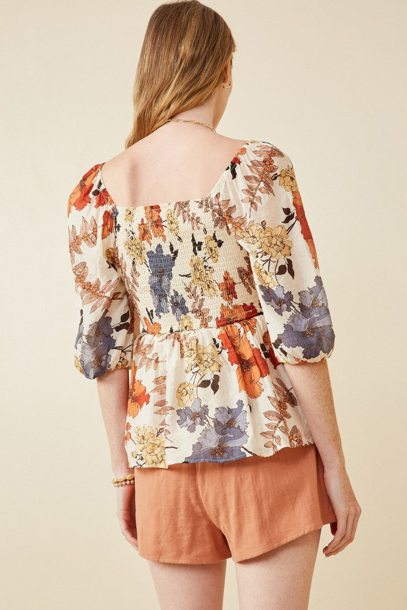 Miranda Floral Smocked Top | Rust