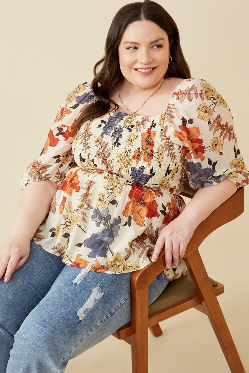 Miranda Floral Smocked Top | Rust