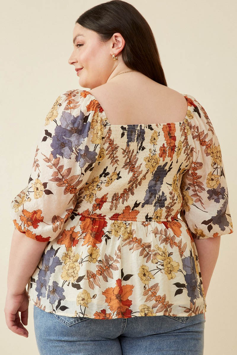 Miranda Floral Smocked Top | Rust