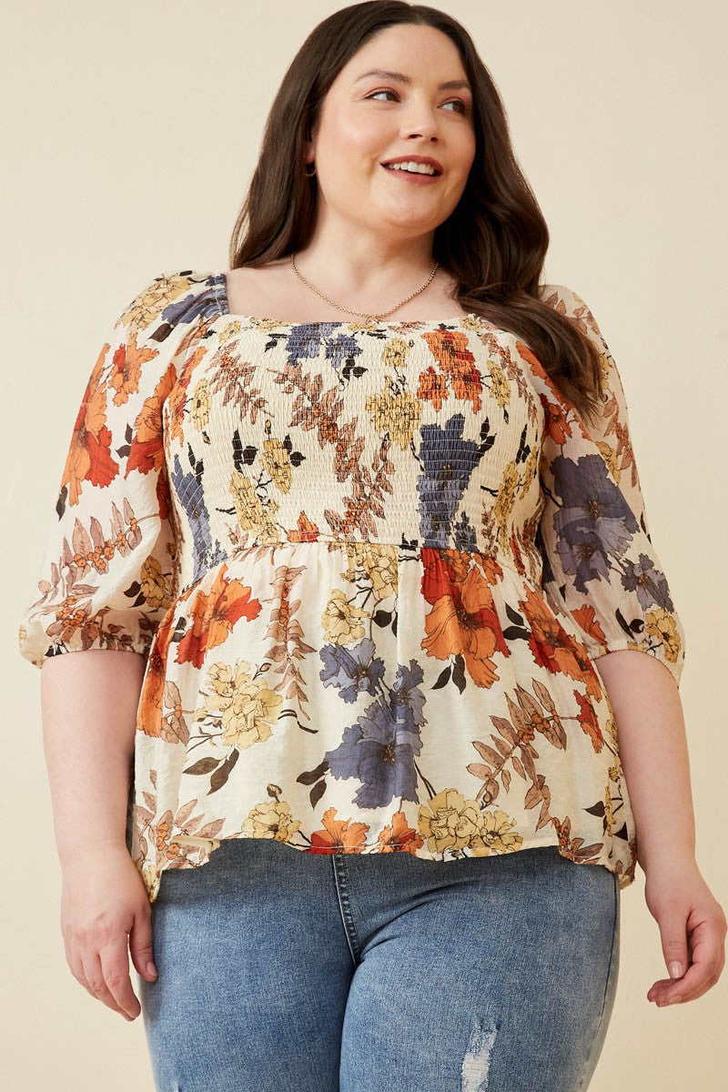 Miranda Floral Smocked Top | Rust