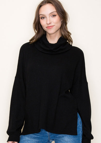 Nancy Slouchy Cowl Neck Top | Black