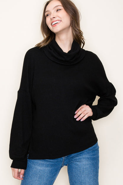 Nancy Slouchy Cowl Neck Top | Black