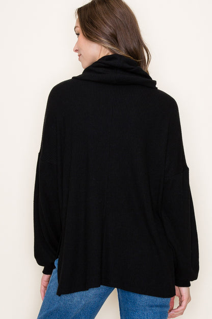 Nancy Slouchy Cowl Neck Top | Black