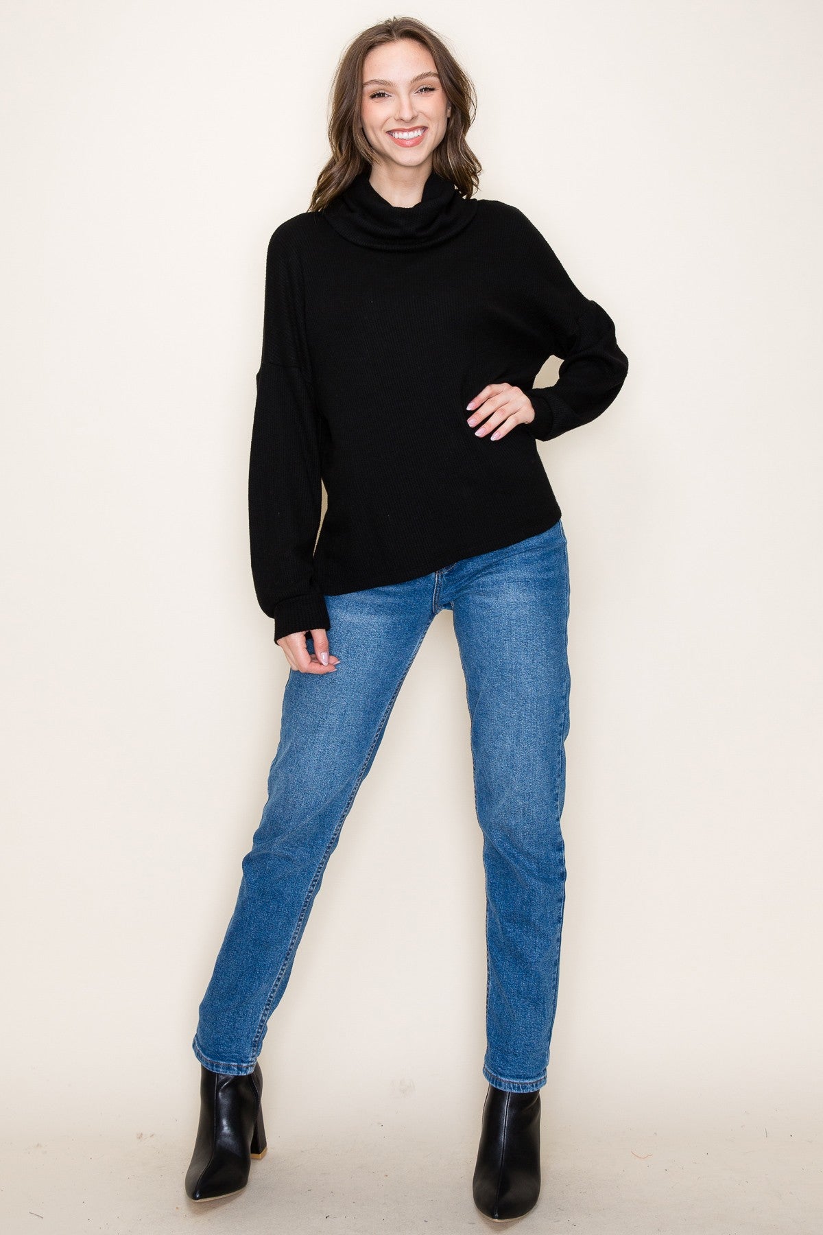 Nancy Slouchy Cowl Neck Top | Black