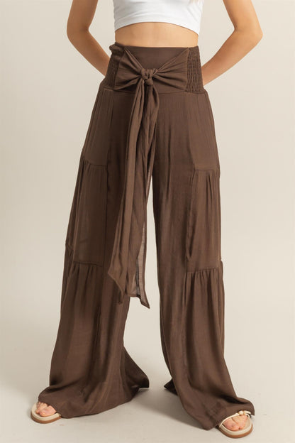 Paige Front Tie Palazzo Pants | Brown