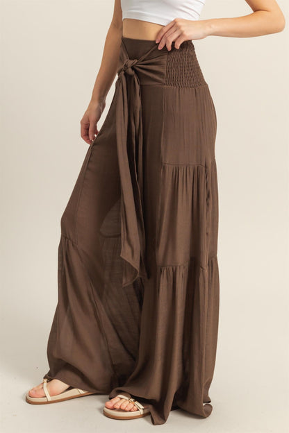 Paige Front Tie Palazzo Pants | Brown