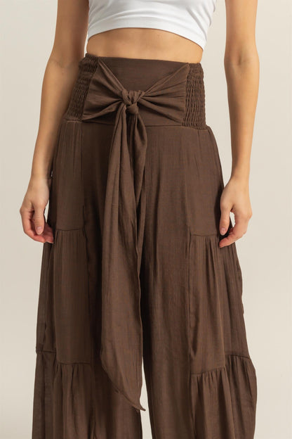 Paige Front Tie Palazzo Pants | Brown