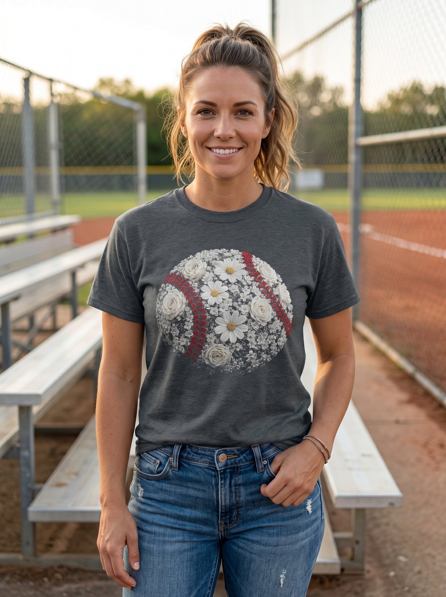Floral Softball Graphic Tee | Charcoal