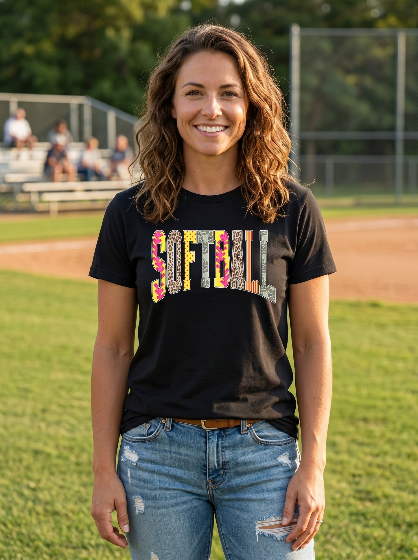 Patchwork Softball Graphic Tee | Black