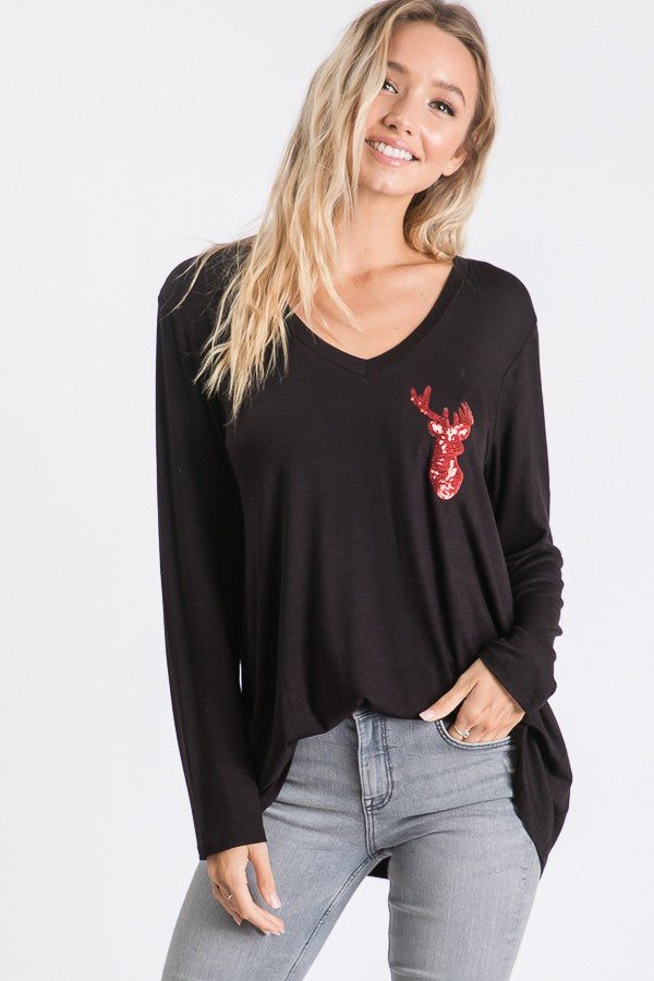 Reindeer Patch Top | Black