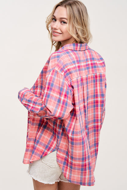 Riley Spring Plaid Button Down | Pink
