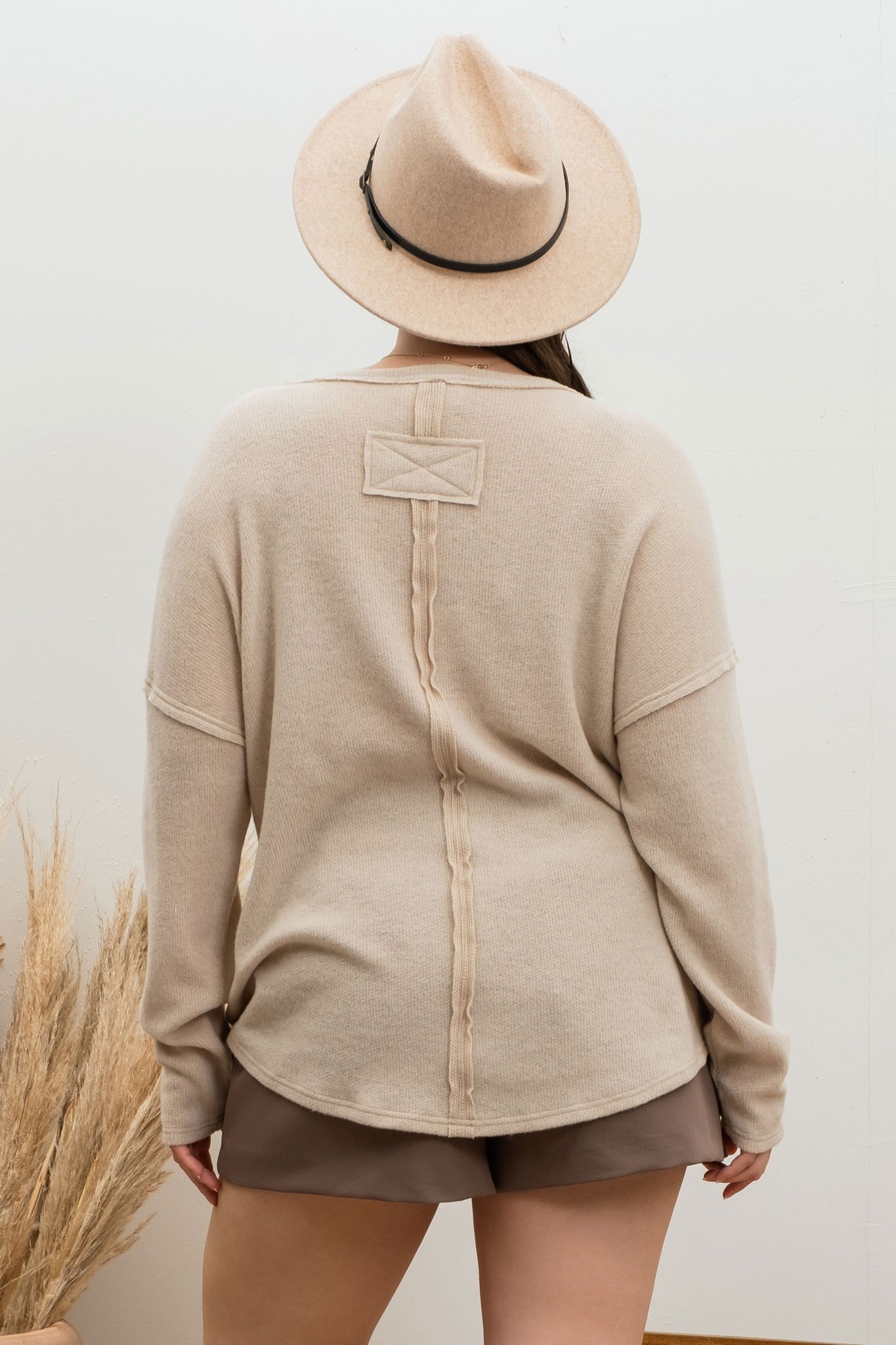 Sawyer Raw Edge Long Sleeve Top | Khaki