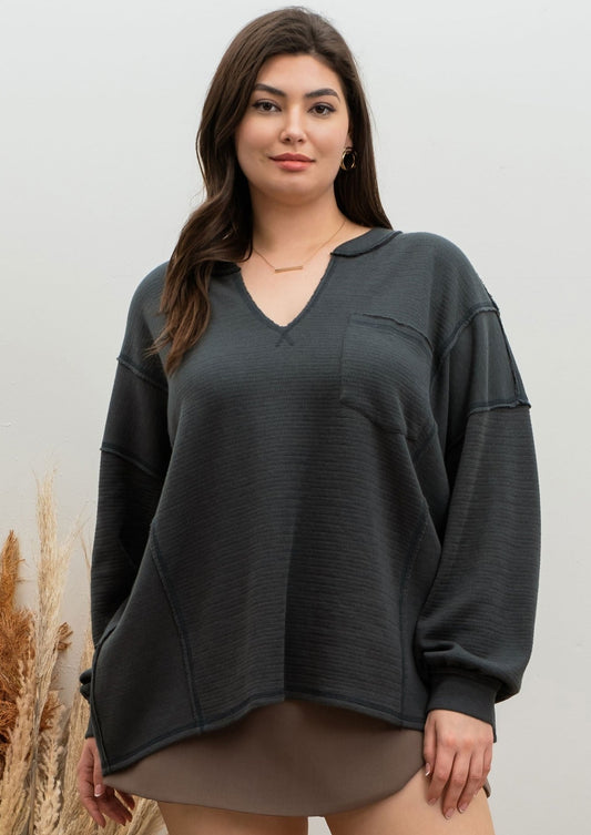Saylor Solid Patchwork Long Sleeve Top | Hunter Green
