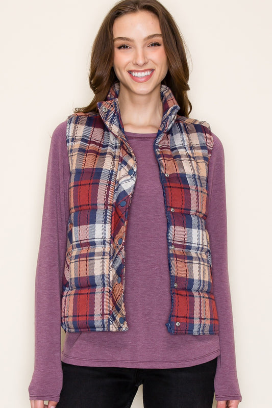 Scarlett Jacquard Plaid Padded Vest