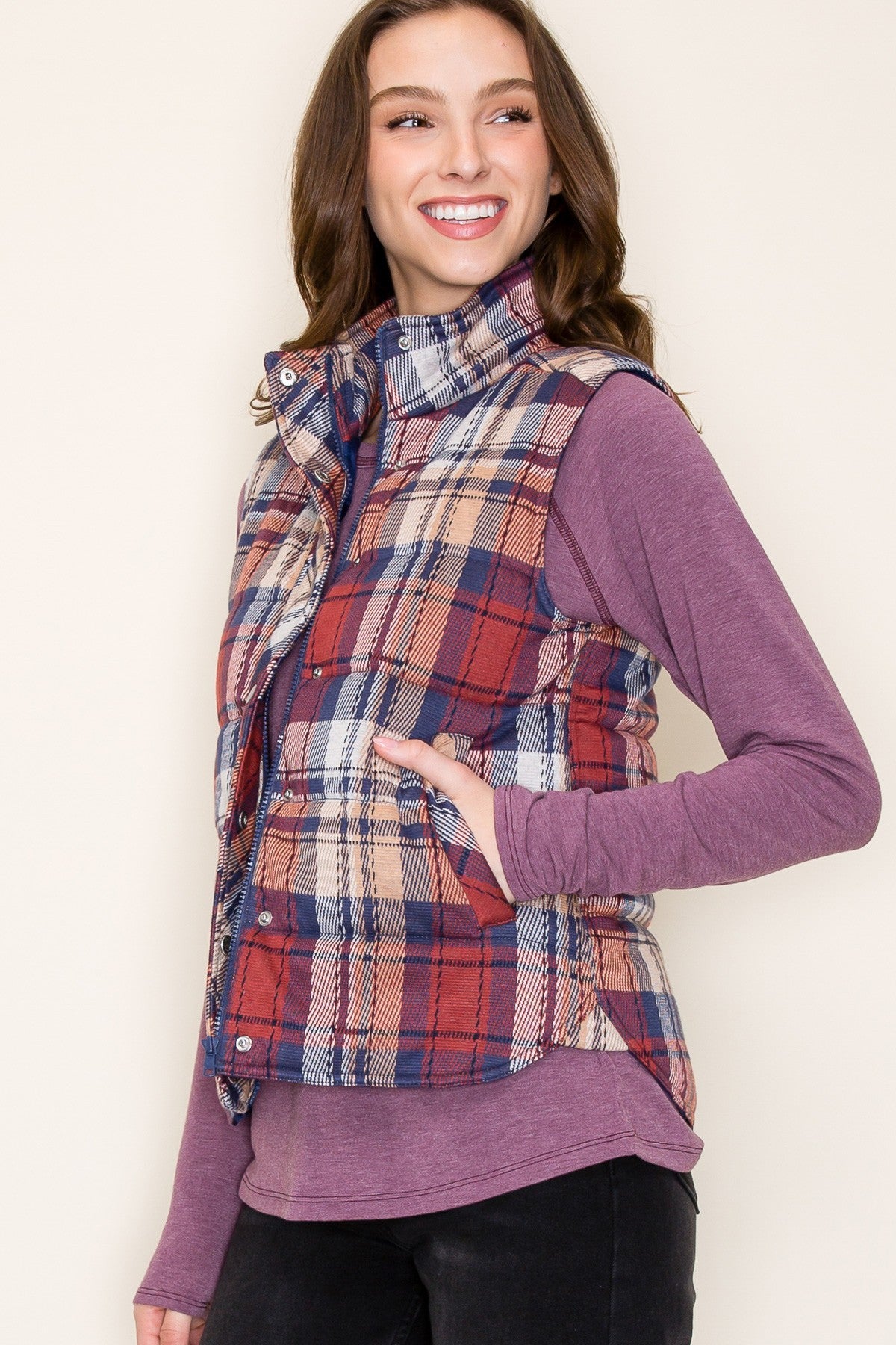 Scarlett Jacquard Plaid Padded Vest