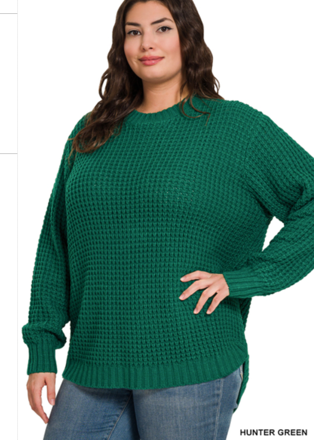 Emma Hi-Low Waffle Sweater | Hunter Green